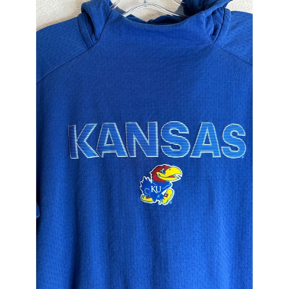 Adidas Kansas Jayhawks Mens Medium Blue Climalite Mesh Hoodie Sweatshirt KU - Picture 3 of 7